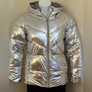 Wonder Nation Metallic Silver Puff Jacket Girls Sz XL 14/16. With Pockets & Hood